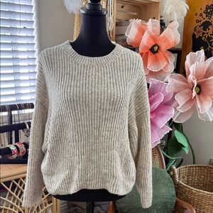 Topshop Oatmeal Confetti Knit Popover Crewneck Sweater